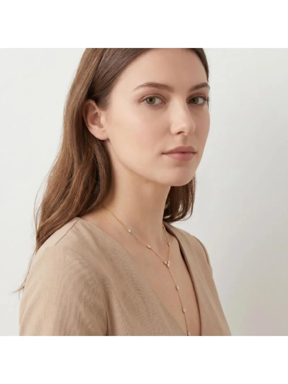 Dainty Gold Lariat Necklace - Waterproof Long Drop Chain with Cubic Zirconia